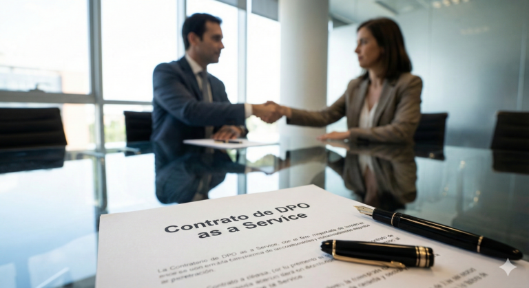 Custo DPO as a Service: Contrato de prestação de serviços de Encarregado de Dados sobre mesa corporativa.